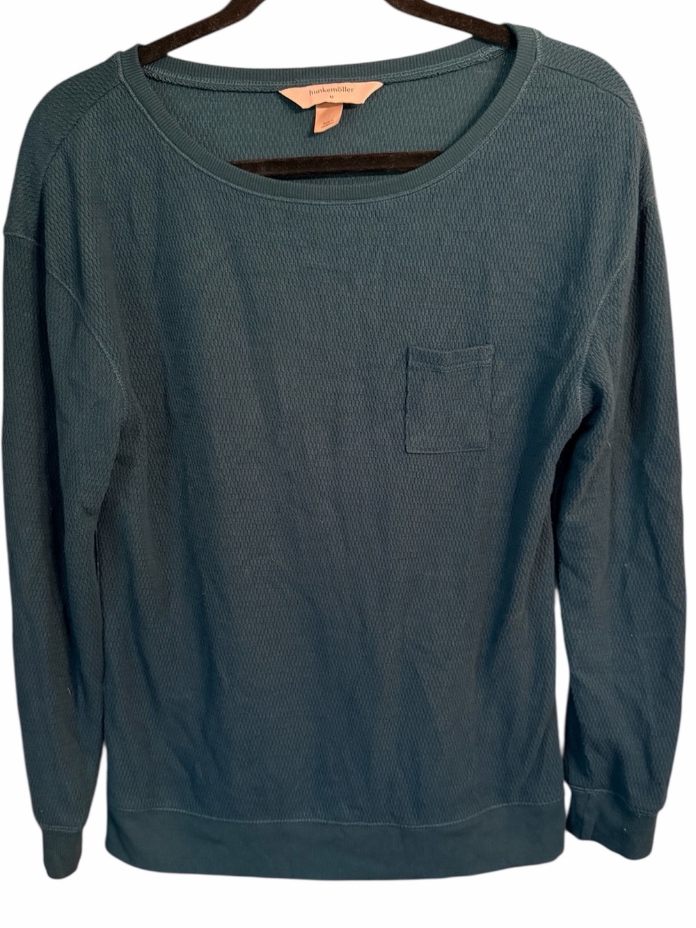 Hunkemoller Waffle Knit Long Sleeve Lounge Wear Top Green Color, size Medium